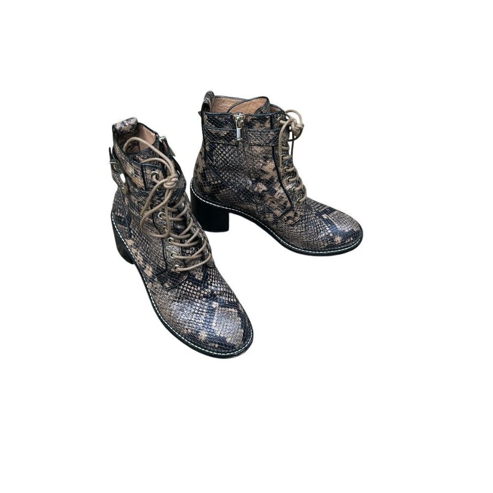 Joie Ragster Python Snakeskin Print Combat Boots in Camel Size 38